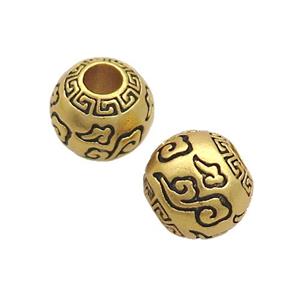 Copper Round Beads Lucky Cloud Large Hole 18K Gold Plated, approx 11mm, 4mm hole