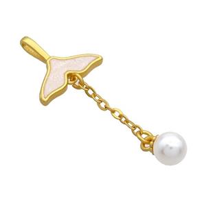 Copper Sharktail Pendant Pave White Resin Pearlized Plastic 18K Gold Plated, approx 6mm, 15mm