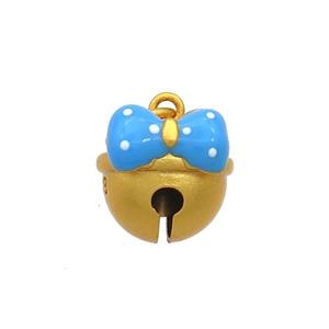 Copper Bell Pendant Pave Blue Resin Knot 18K Gold Plated, approx 12mm