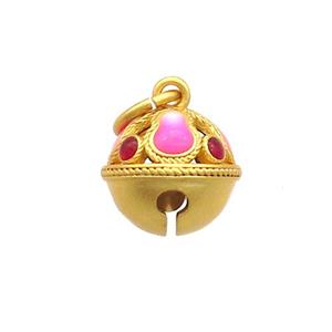 Copper Bell Pendant Pave Stone 18K Gold Plated, approx 12mm
