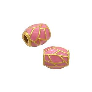 Copper Barrel Beads Pink Enamel 18K Gold Plated, approx 6-7mm