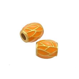 Copper Barrel Beads Orange Enamel 18K Gold Plated, approx 6-7mm