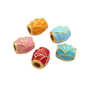Copper Barrel Beads Enamel 18K Gold Plated Mixed, approx 6-7mm