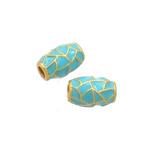 Copper Barrel Beads Teal Enamel 18K Gold Plated, approx 6-9mm