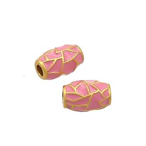 Copper Barrel Beads Pink Enamel 18K Gold Plated, approx 6-9mm