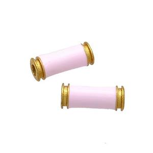 Copper Tube Beads Pink Enamel 18K Gold Plated, approx 5-12mm, 2mm hole