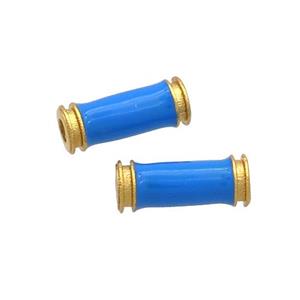 Copper Tube Beads SkyBlue Enamel 18K Gold Plated, approx 5-12mm, 2mm hole