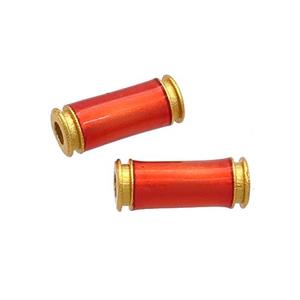 Copper Tube Beads Orange Enamel 18K Gold Plated, approx 5-12mm, 2mm hole