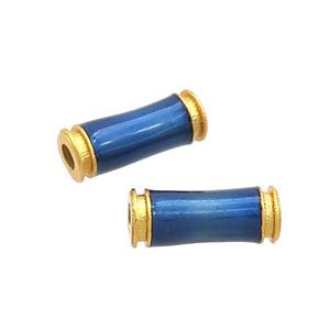 Copper Tube Beads Darkblue Enamel 18K Gold Plated, approx 5-12mm, 2mm hole