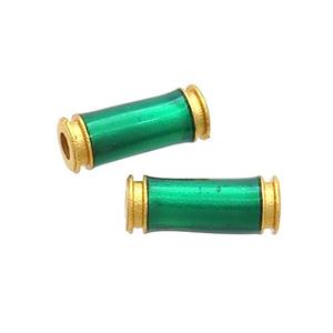Copper Tube Beads Green Enamel 18K Gold Plated, approx 5-12mm, 2mm hole