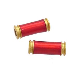 Copper Tube Beads Red Enamel 18K Gold Plated, approx 5-12mm, 2mm hole