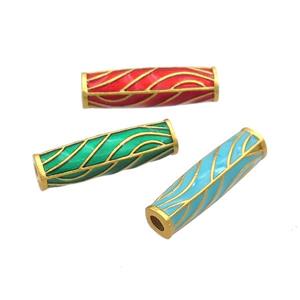 Copper Tube Beads Enamel 18K Gold Plated Mixed, approx 5-17.5mm, 2mm hole