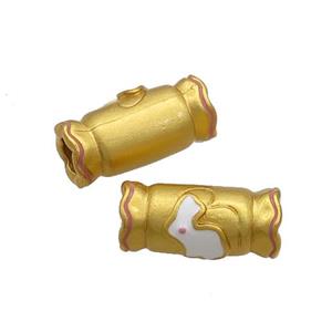 Copper Tube Beads Rabbit Large Hole 18K Gold Plated, approx 7-17mm, 4mm hole