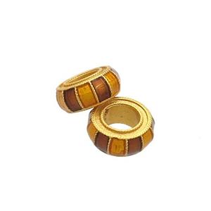 Copper Rondelle Beads Multicolor Cloisonne 18K Gold Plated Large Hole, approx 8mm, 4mm hole