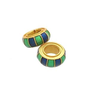 Copper Rondelle Beads Multicolor Cloisonne 18K Gold Plated Large Hole, approx 8mm, 4mm hole