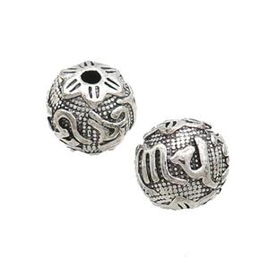 Tibetan Style Zinc Round Beads Antique Silver, approx 13.5mm