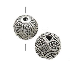 Tibetan Style Guru Beads Zinc T-Hole Round Antique Silver, approx 12-13mm, 3mm hole