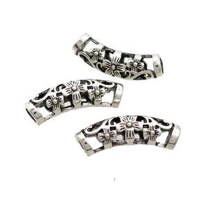 Tibetan Style Zinc Tube Beads Curved Large Hole Antique Silver, approx 8-25mm, 4mm hole