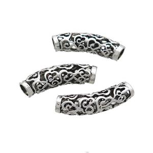 Tibetan Style Zinc Tube Beads Curved Large Hole Antique Silver, approx 7-26mm, 4mm hole