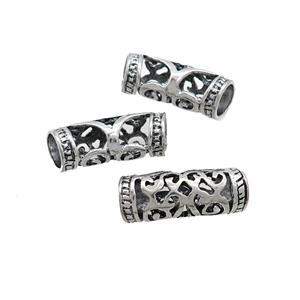 Tibetan Style Zinc Tube Beads Curved Large Hole Antique Silver, approx 9-24mm, 6mm hole