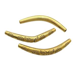 Tibetan Style Zinc Tube Beads Curved Antique Gold, approx 6.5-55mm, 2mm hole
