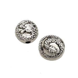 Tibetan Style Zinc Coin Beads Dragon Antique Silver, approx 8.5mm