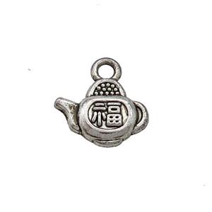 Tibetan Style Zinc Teapot Pendant Fu Antique Silver, approx 10-13mm