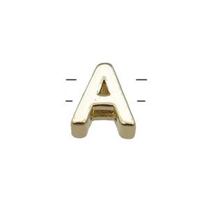Copper Letter A Beads 2holes Gold Plated, approx 5-8mm