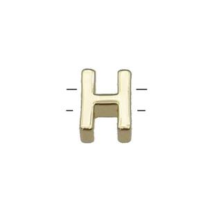 Copper Letter H Beads 2holes Gold Plated, approx 5-8mm