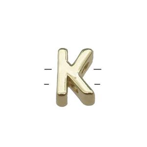 Copper Letter K Beads 2holes Gold Plated, approx 5-8mm