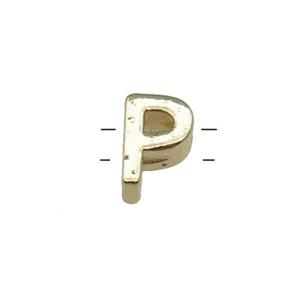 Copper Letter P Beads 2holes Gold Plated, approx 5-8mm