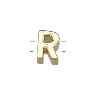 Copper Letter R Beads 2holes Gold Plated, approx 5-8mm