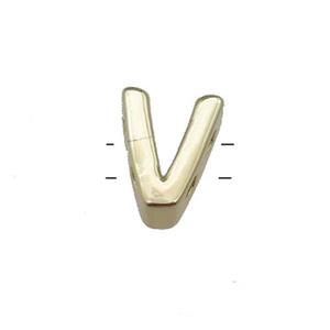 Copper Letter V Beads 2holes Gold Plated, approx 5-8mm