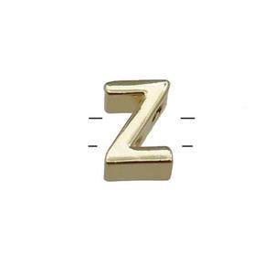 Copper Letter Z Beads 2holes Gold Plated, approx 5-8mm
