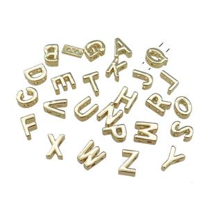 Copper Letter Beads 2holes Mixed Alphabet Gold Plated, approx 5-8mm