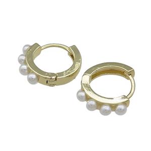 Copper Hoop Earrings Pave Pearlized Plastic Gold Plated, approx 14mm dia