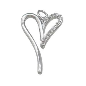 Copper Heart Pendant Pave Zircon Platinum Plated, approx 15-25mm