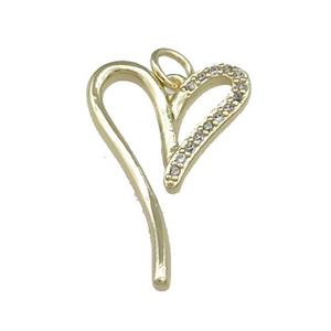 Copper Heart Pendant Pave Zircon Gold Plated, approx 15-25mm