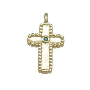 Copper Cross Pendant Pave Zircon Gold Plated, approx 11-17mm