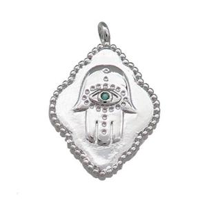 Copper Hamsahand Charms Pendant Evil Eye Pave Zircon Platinum Plated, approx 17-22mm