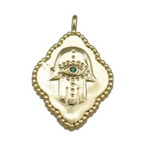 Copper Hamsahand Charms Pendant Evil Eye Pave Zircon Gold Plated, approx 17-22mm