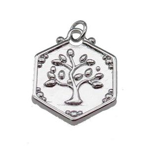 Copper Tree Pendant Platinum Plated, approx 18mm