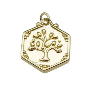 Copper Tree Pendant Gold Plated, approx 18mm