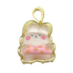White Acrylic Rabbit Pendant Gold Plated, approx 23-30mm