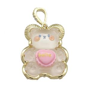 White Acrylic Bear Pendant Gold Plated, approx 23-30mm