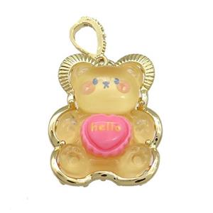 Yellow Acrylic Bear Pendant Gold Plated, approx 23-30mm