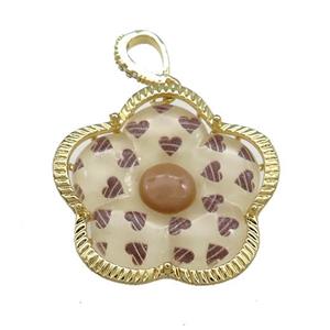 Coffee Acrylic Flower Pendant Gold Plated, approx 30mm