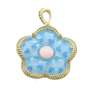 Blue Acrylic Flower Pendant Gold Plated, approx 30mm