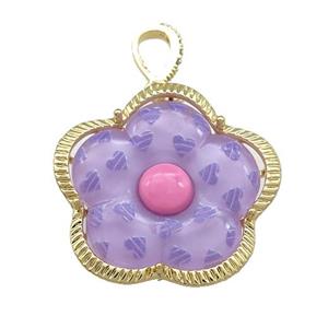 Purple Acrylic Flower Pendant Gold Plated, approx 30mm