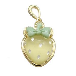Yellow Acrylic Strawberry Pendant Gold Plated, approx 20-28mm